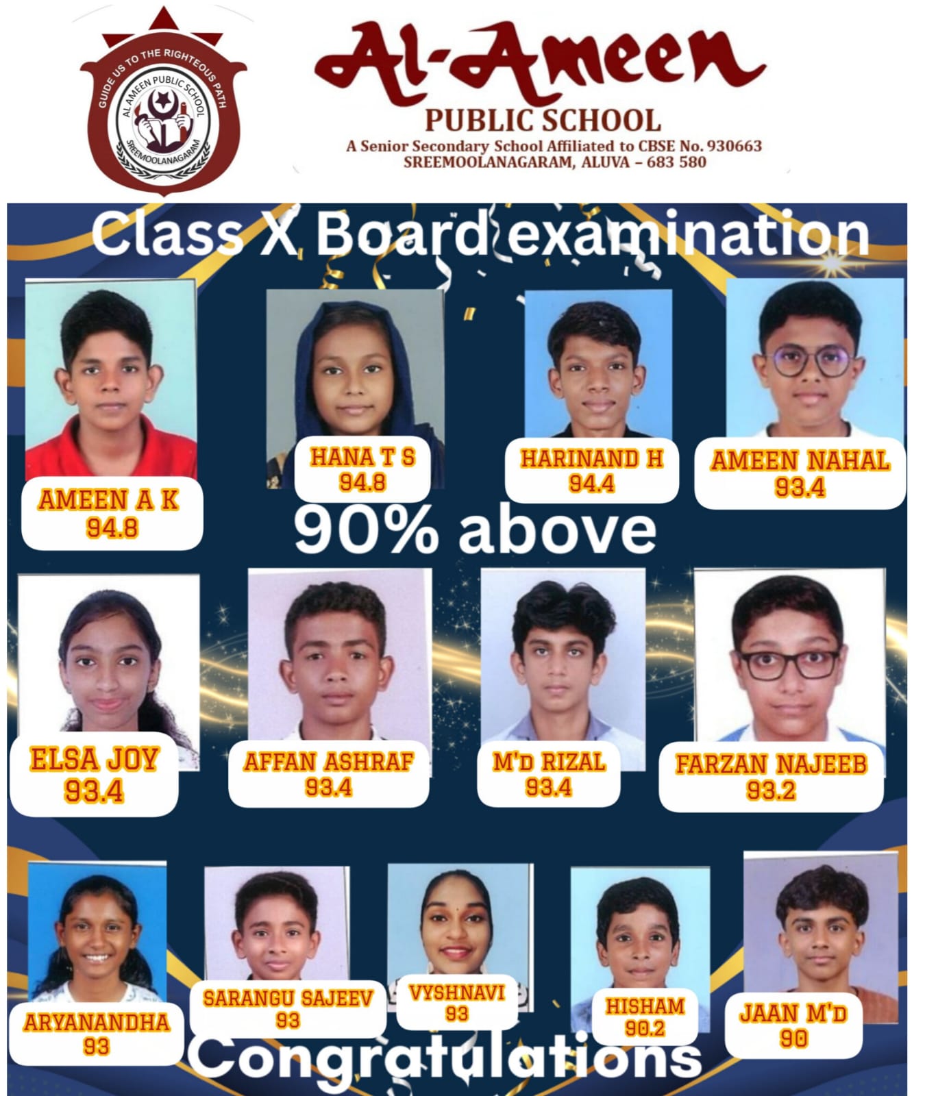 2025-26 Class X Board Result 90% & above